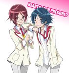  blue_eyes blue_hair book cuteg genderswap genderswap_(ftm) glasses hanasaki_tsubomi heartcatch_precure! kurumi_erika multiple_boys myoudou_gakuen_middle_school_uniform precure red_eyes red_hair 