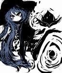  abstract bad_id bad_pixiv_id blue_hair f7(eiki) hat highres hinanawi_tenshi long_hair red_eyes solo spot_color touhou 