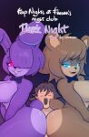 absurd_res anthro bear big_breasts big_butt blue_eyes bonfie_(cryptiacurves) bonnie_(fnaf) bow_tie breasts buckteeth butt comic commodu cover cover_art cover_page english_text female five_nights_at_freddy&#039;s floppy_ears freckles freddy_(fnaf) fredina&#039;s_nightclub frenni_(cryptiacurves) group hi_res human lagomorph leporid male male/female mammal nude one_eye_obstructed pink_eyes rabbit scottgames scut_tail short_tail tail teeth text trio