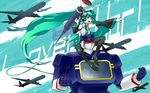  aircraft airplane carrying crossover detached_sleeves emblem green_eyes green_hair hatsune_miku koi_wa_sensou_(vocaloid) long_hair necktie open_mouth piggyback pointing rkp soundwave transformers twintails very_long_hair vocaloid 