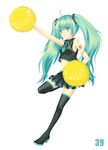  :3 ahoge bad_id bad_pixiv_id boots cheerleader full_body green_eyes green_hair hatsune_miku high_heels long_hair midriff mikupa navel necktie pom_poms poonosuke shoes simple_background skirt solo thigh_boots thighhighs twintails very_long_hair vocaloid 