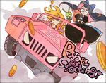  annoyed bad_id bad_pixiv_id car chuck_(psg) coin dutch_angle faux_traditional_media foreshortening gori_matsu ground_vehicle hummer motor_vehicle multiple_girls one_eye_closed panty_&amp;_stocking_with_garterbelt panty_(psg) see-through_(psg) smoke stocking_(psg) sunglasses wheelie wind 