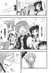  blush comic food fruit greyscale harunatsu_akito hat highres hijiri_byakuren houjuu_nue kumoi_ichirin monochrome multiple_girls murasa_minamitsu nazrin orange tatara_kogasa toramaru_shou touhou translated umbrella 