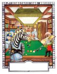 1988 armchair ball billiard_ball billiard_table billiards black_boots black_clothing black_footwear blue_clothing blue_shirt blue_tank_top blue_topwear book bookshelf boots border cape ceiling chair clock clothing code costume cue_stick detailed_border door doorknob english_text equid equine facial_piercing feathers felid footwear furniture giraffe giraffid graeme_base grandfather_clock group hair halo hat_feather headgear headwear hi_res holding_cue_stick hooves inside keyhole lamp lamp_shade light_bulb looking_at_viewer loose_feather male mammal markings midriff military_uniform mohawk mouse multicolored_hair murid murine name_tag neck_ruffle nose_piercing number one_eye_closed pantherine piercing playing_game punk_hair red_cape red_clothing rodent safety_pin shirt shoes signature silhouette size_difference sleeping smiley_face standing_on_table striped_body striped_markings striped_tail stripes suid suine sus_(pig) table tail tail_markings tank_top text tiger topwear uniform wall_(structure) wallpaper white_border wings zebra