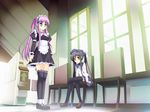  absurdres hat highres maid multiple_girls natsumiya_yuzu original school_uniform sitting standing thighhighs twintails 