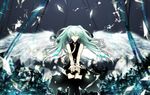  aonoe bad_id bad_pixiv_id closed_eyes dress green_hair hatsune_miku long_hair necktie solo thighhighs twintails vocaloid wings 
