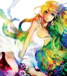  apt bad_id bad_pixiv_id bare_shoulders blonde_hair collarbone dress dutch_angle flower long_hair multicolored_hair octopus original sitting solo tentacles white_dress 