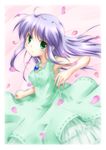  dress feena_fam_earthlight fujimoto_akio gown green_eyes jewelry long_hair petals purple_hair solo yoake_mae_yori_ruri_iro_na 