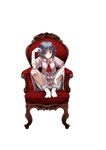  blue_hair bobby_socks chair elbow_gloves gloves highres kuze no_hat no_headwear red_eyes remilia_scarlet simple_background sitting smile socks solo tabi touhou 