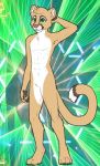  4_toes 5_fingers anthro biped cougar digitigrade dipstick_tail facial_markings featureless_crotch felid feline fur hair humanoid_hands male mammal markings multicolored_tail nude pawpads rora_cougar solo toes unknown_artist whiskers white_fur 