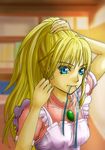  1girl apron blonde_hair blue_eyes breasts dress frills lilith_aileron long_hair ponytail tales_of_(series) tales_of_destiny 