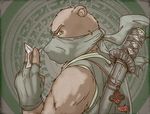  anthro bear clothed clothing digital_media_(artwork) fur holding_object holding_weapon lavilovi looking_at_viewer male mammal melee_weapon ninja ranged_weapon simple_background solo standing sword weapon 