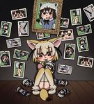  akamiya_fumiya animal_ears blush bow bowtie brown_eyes chain character_doll commentary common_raccoon_(kemono_friends) fennec_(kemono_friends) fox_ears fox_tail kemono_friends nude open_mouth panties photo_(object) portrait raccoon_ears restrained short_hair smile solo stuffed_toy tail tears toilet_use underwear yandere 