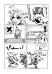  3girls :&gt; :o ? ahoge animal_ears book braid chibi comic dog_ears dog_tail greyscale hair_flaps hair_ornament hair_over_shoulder hair_ribbon hairclip halftone highres jako_(jakoo21) japanese_clothes kaga_(kantai_collection) kantai_collection kemonomimi_mode kneehighs light_bulb monochrome multiple_girls muneate neckerchief necktie pleated_skirt pointing pointing_forward pointing_up remodel_(kantai_collection) ribbon scarf school_uniform serafuku shigure_(kantai_collection) short_sidetail single_braid skirt tail tasuki translated v-shaped_eyebrows yuudachi_(kantai_collection) 
