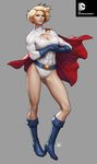  belt blonde_hair breasts cape cleavage_cutout dc_comics gloves highres large_breasts power_girl stanley_lau superhero 