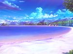  amakano_plus azarashi_soft beach blue cloud cloudy_sky game_cg no_humans ocean outdoors purple sky tree water 