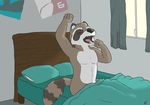  anthro inside male mammal nicksfurry open_mouth raccoon sleeping solo yawn 