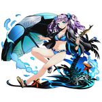  bikini blue_bikini blue_eyes blue_nails bracelet breasts cleavage collarbone divine_gate eyebrows_visible_through_hair frilled_bikini frills full_body hair_ornament jewelry long_hair looking_at_viewer medium_breasts nail_polish official_art purple_hair solo striped swimsuit transparent_background twintails ucmm 