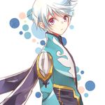  1boy cape mikleo_(tales) open_mouth purple_eyes short_hair tales_of_(series) tales_of_zestiria white_hair 