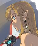  bare_shoulders blonde_hair blue_eyes commentary_request crossdressing earrings face from_side hand_on_another's_face hands haru3201 jewelry link long_hair male_focus multiple_boys pointy_ears sidon sparkle the_legend_of_zelda the_legend_of_zelda:_breath_of_the_wild yaoi zora 