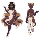  2017 african_wild_dog anthro breasts butt canine featureless_crotch female fox grey_eyes hair hybrid kaylee_(vetkar) kingbatman7 looking_at_viewer mammal multi_tail nude simple_background solo vetkar yellow_sclera 