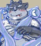  anthro clothed clothing implied male obese overweight slime solo sweat tokyo_afterschool_summoners tsathoggua 