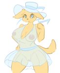  anthro big_breasts blue_eyes breasts canine clothed clothing dog elpatrixf hat hi_res mammal nipples open_mouth pussy simple_background solo standing translucent transparent_clothing 