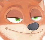  2017 anthro canine disney fox green_eyes half-closed_eyes headshot_portrait inkyfrog male mammal nick_wilde portrait smile smug solo zootopia 