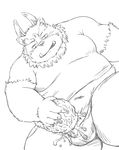  anthro balls bottomless clothed clothing cum male masturbation obese overweight simple_background slime solo tokyo_afterschool_summoners tsathoggua white_background 