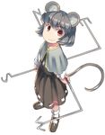  animal_ears black_skirt blush eyebrows_visible_through_hair gem grey_hair holding jewelry kneehighs long_sleeves looking_at_viewer monosenbei mouse_ears mouse_tail nazrin necklace red_eyes short_hair skirt smile solo tail touhou white_legwear 