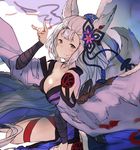  animal_ears arm_wrap detached_sleeves erune fox_ears fox_tail granblue_fantasy hair_ornament long_hair silver_hair socie_(granblue_fantasy) solo tail white_hair yoo_(tabi_no_shiori) 