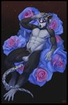  2017 abs armpits balls biceps big_penis erection flower knot looking_at_viewer lounging male nipples nude omari pecs penis plant pubes purple_eyes rose solo unknown_species 