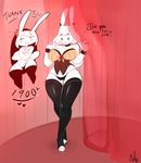  anthro blush breasts clothed clothing corset english_text female fur lagomorph lingerie mammal nite rabbit rubber smile solo standing text underwear wide_hips 