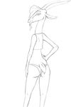  2017 akiric antelope anthro black_and_white butt clothed clothing disney female gazelle gazelle_(zootopia) hand_on_hip horn looking_at_viewer looking_back mammal monochrome panties rear_view simple_background smile solo standing underwear white_background zootopia 