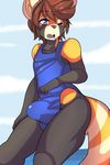  anthro bulge clothed clothing erection kami-chan male mammal open_mouth red_panda solo tight_clothing 