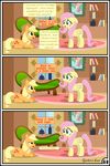  applejack_(mlp) blonde_hair blue_eyes comic earth_pony equine female feral fluttershy_(mlp) friendship_is_magic green_eyes gutovi-kun hair horse mammal my_little_pony pegasus pink_hair pony wings 