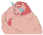  anthro beard body_hair chernobog chest_hair facial_hair horn male muscular muscular_male nipples simple_background solo tokyo_afterschool_summoners white_background 