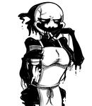  2016 anthro apron black_and_white breasts clothing cup female five_nights_at_freddy&#039;s five_nights_at_freddy&#039;s_2 half-closed_eyes holding_object humanoid inkyfrog looking_at_viewer marionette_(fnaf) mask monochrome open_mouth open_smile simple_background smile video_games white_background 