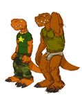  2017 anthro armpits clothed clothing dinosaur dj_mixer_(character) father father_and_son green_shirt male orf parent partially_clothed slouch son underwear 