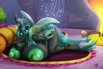  2017 absurd_res anthro areola badgerben big_breasts breasts changeling clothed clothing erect_nipples female friendship_is_magic hi_res huge_breasts hyper hyper_breasts hyperstorm_h my_little_pony nipples panties queen_chrysalis_(mlp) solo topless underwear 