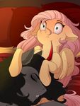  2017 bed blush duo equine evehly fangs female feral fluttershy_(mlp) friendship_is_magic horn king_sombra_(mlp) male mammal my_little_pony pegasus pillow scar sleeping sweat unicorn wings 