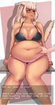  animal_humanoid belly big_belly big_breasts bikini breasts cat_humanoid clothing dialogue feline female humanoid kipteitei mammal overweight overweight_female solo_focus swimsuit text 