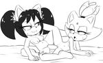  2017 anthro anthro_on_anthro blaze_the_cat breasts dildo double_dildo duo female female/female half-closed_eyes hearlesssoul hi_res honey_the_cat looking_back monochrome navel nipples open_mouth penetration pigtails pussy raised_leg sex_toy smile sonic_(series) spread_legs spreading sweat vaginal vaginal_penetration 