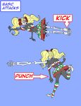  armpits attack black_skin blonde_hair bone clothing d&iacute;a_de_muertos darkstalkers day_of_the_dead fan_character fight flower ghost hair isadora kick monster_girl_(genre) not_furry plant punching rose shirt spirit unknown_artist video_games 