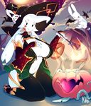  anthro big_breasts breasts clothed clothing female feral group hat kneeling lagomorph looking_at_viewer magic mammal nite rabbit smile witch_hat 