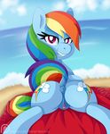  2017 anus big_butt biting_lip butt clitoral_winking clitoris cutie_mark dock equine female feral friendship_is_magic hair hi_res horse looking_at_viewer looking_back mammal multicolored_hair multicolored_tail my_little_pony pearlyiridescence pony pussy rainbow_dash_(mlp) rainbow_hair rainbow_tail smile solo 