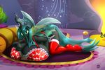  2017 absurd_res anthro badgerben big_breasts bra breasts changeling cleavage clothed clothing female friendship_is_magic hi_res huge_breasts hyper hyper_breasts hyperstorm_h leggings legwear my_little_pony panties queen_chrysalis_(mlp) smile solo underwear wings 