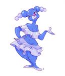  anthro anthrofied blue_skin breasts brionne clothed clothing eyebrows eyelashes fangs female looking_at_viewer navel nintendo open_mouth pink_eyes pok&eacute;mon simple_background slb solo standing teeth video_games white_background wide_hips 