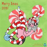  2016 anna_matronic anthro anthrofied blue_eyes blush breasts butt candy candy_cane christmas clothing english_text female flaaffy food green_background hair hat holidays legwear long_hair mole_(marking) mostly_nude nintendo pink_skin pok&eacute;mon pok&eacute;morph side_view signature simple_background smile solo stripes text video_games white_hair 
