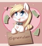  &lt;3 abstract_background aryanne aryanne_(character) blonde_hair collar earth_pony equine fan_character female german_text hair horse jewelry mammal money my_little_pony necklace pony sign text tongue 